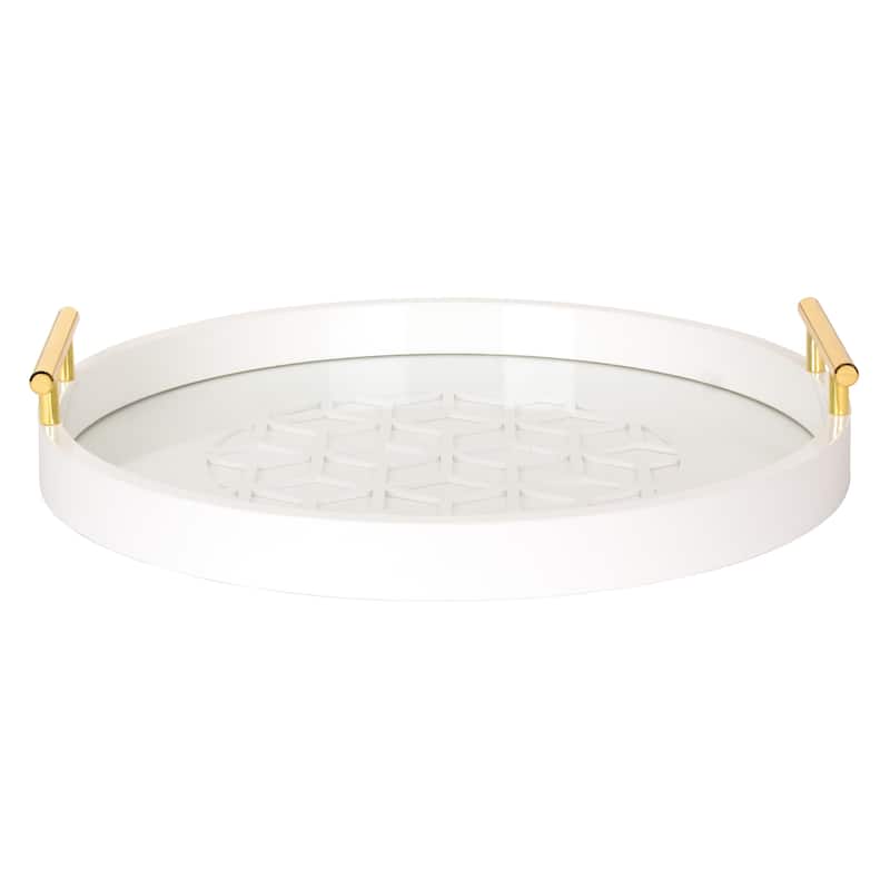 Kate and Laurel Caspen Round Pattern Decorative Metal Handles Tray