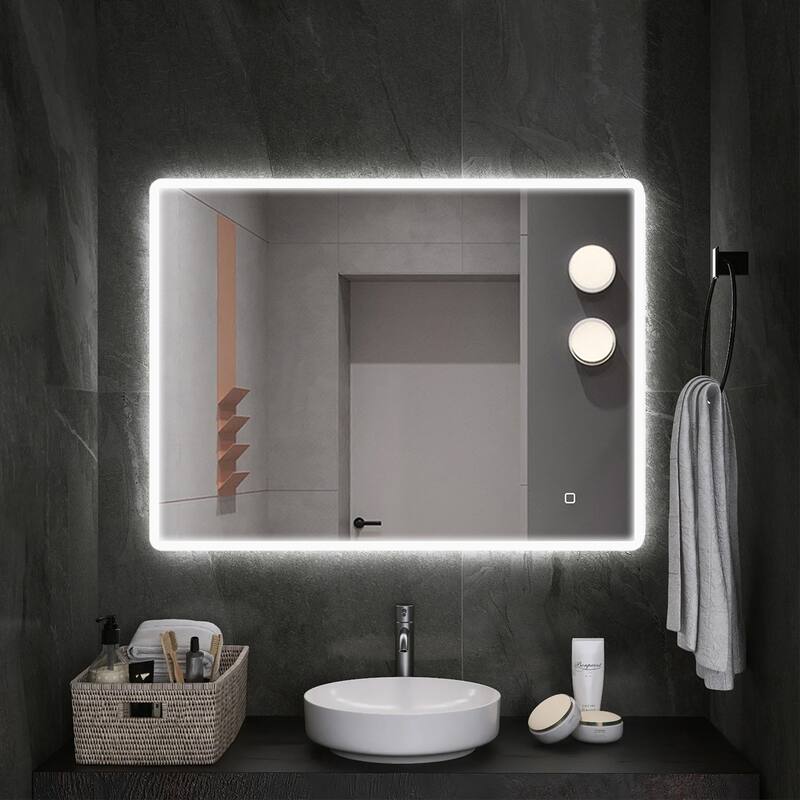 23.62 in. W x 31.49 in. H Rectangular Frameless Wall-Mounted Bathroom Vanity Mirror with Lights Anti Fog Touch Control - Silver - Silver