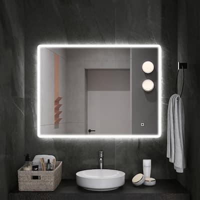 23.62 in. W x 31.49 in. H Rectangular Frameless Wall-Mounted Bathroom Vanity Mirror with Lights Anti Fog Touch Control - Silver