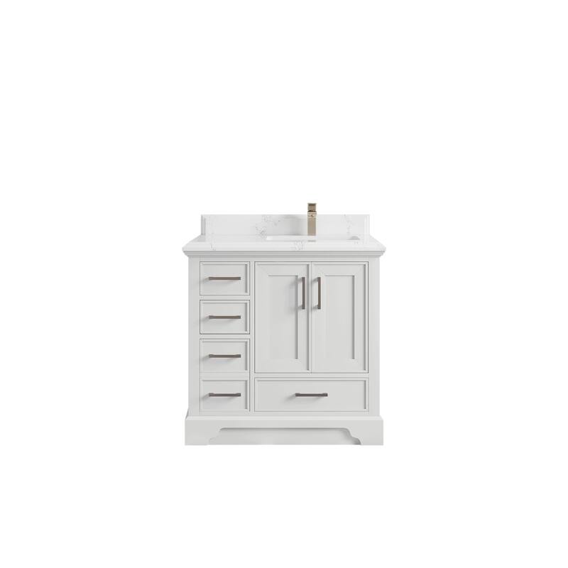 Willow Collections 36 x 22 Charlotte D Right Offset Sink Bathroom Vanity with Countertop - 1.5”Empira White - White