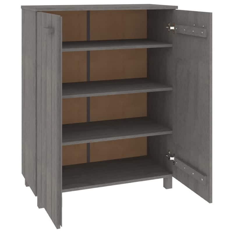 Shoe Cabinet, Gray Solid Pine Wood w Block Legs, 4 Shelves, 43 Inch