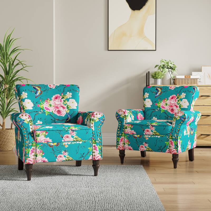 Living Room Armchair with Nailhead Trim - 29.9"W x 29.9"H x 32.9"D - Pattern Blue-2Pack