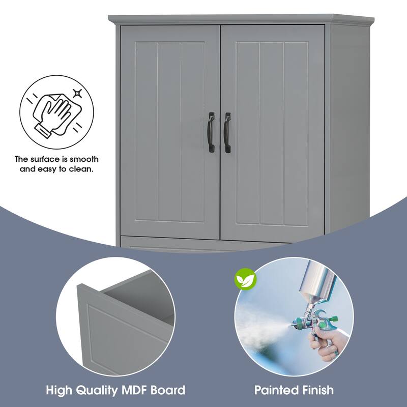 Tall Laundry Floor Cabinet with Removable Baskets, Waterproof Bathroom Storage Cabinet with Adjustable Shelf & Drawer