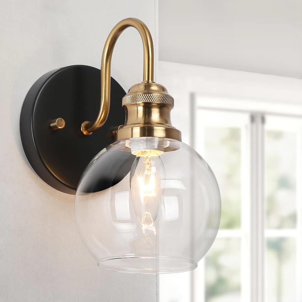 Mid-Century Modern 1-Light Black Gold Glass Wall Sconces Bathroom Vanity Light