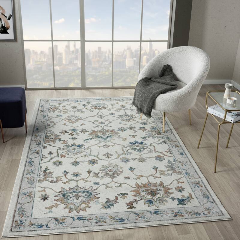 Gaia Traditional Floral Bordered Performance Indoor Area Rug by Sevita