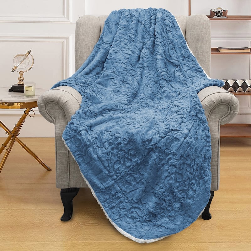 Embroidery Batik FauxFur Sherpa Throw Blanket