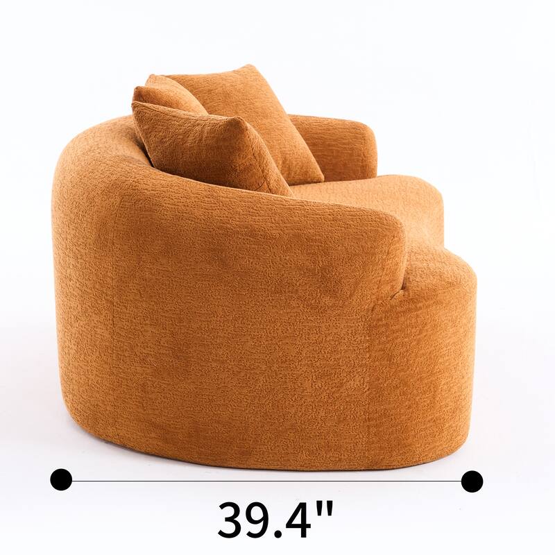 Chenille Deep Seat Loveseat Sofa, Full Compression Sponge Curved Loveseat Sofa, Cloud Floor Couch with 3 Pillows