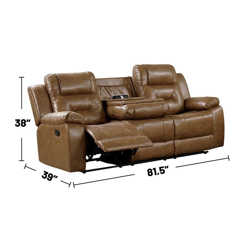 2 Piece Upholstered Manual Sofa Set with Cup Holders in Brown