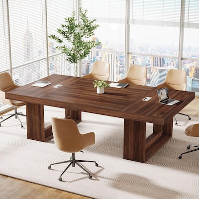 8FT Large Conference Table for 10 People, 94.5" W Large Meeting Table with 2 Cable Grommet
