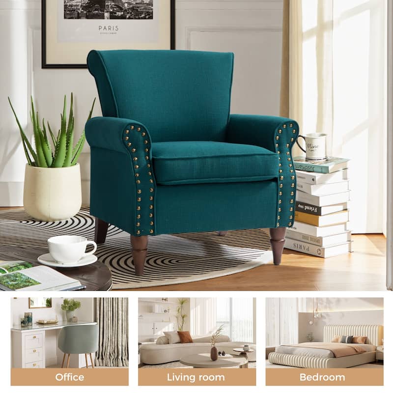Nyctelius Upholstered Comfy Accent chair with Turned Wooden Legs and Nailhead Trim Set of 2 by HULALA HOME