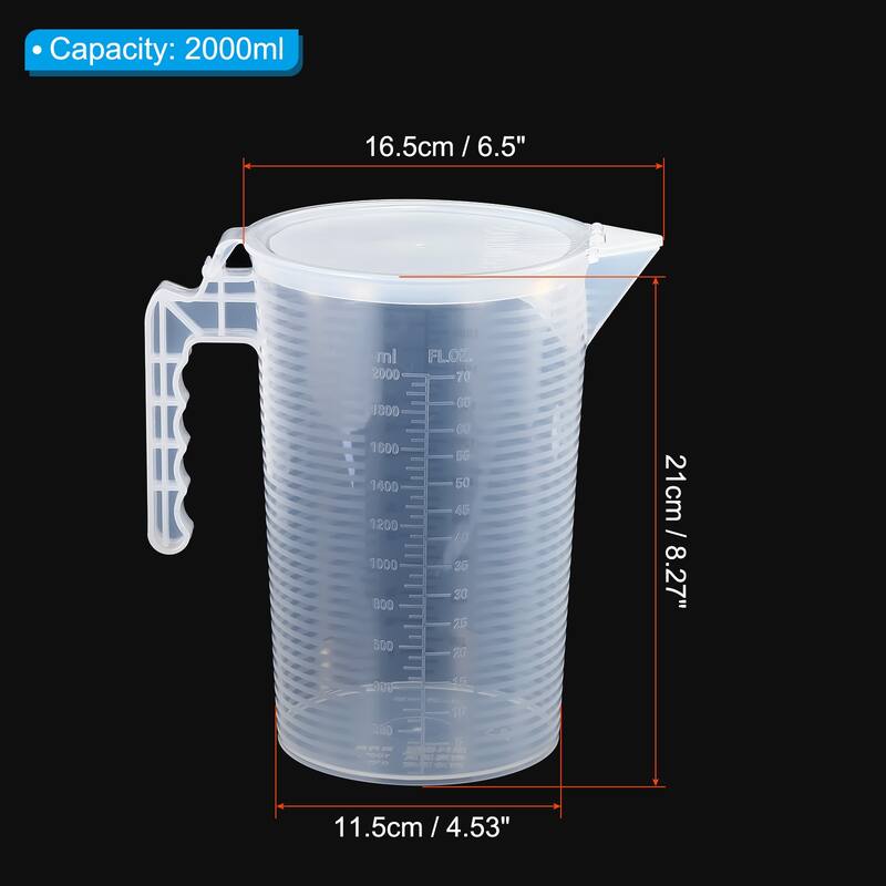 Graduated Beaker, 2000ml PP Plastic Cup Double Sided Black Graduations - Transparent - Transparent