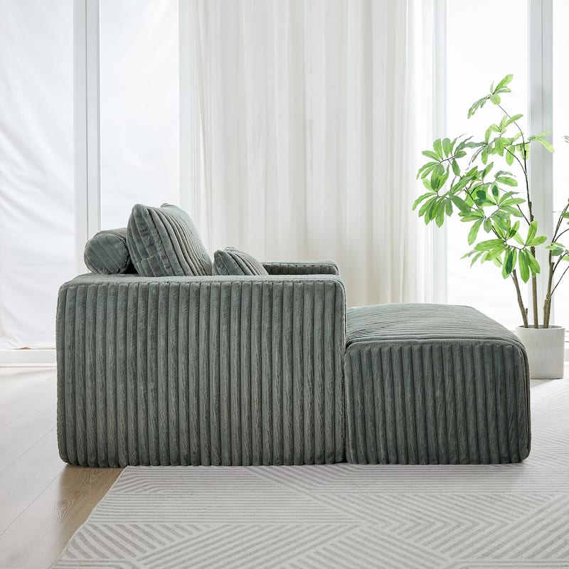 Corduroy Foam Sofa Lounge Chair with Removable Footstool
