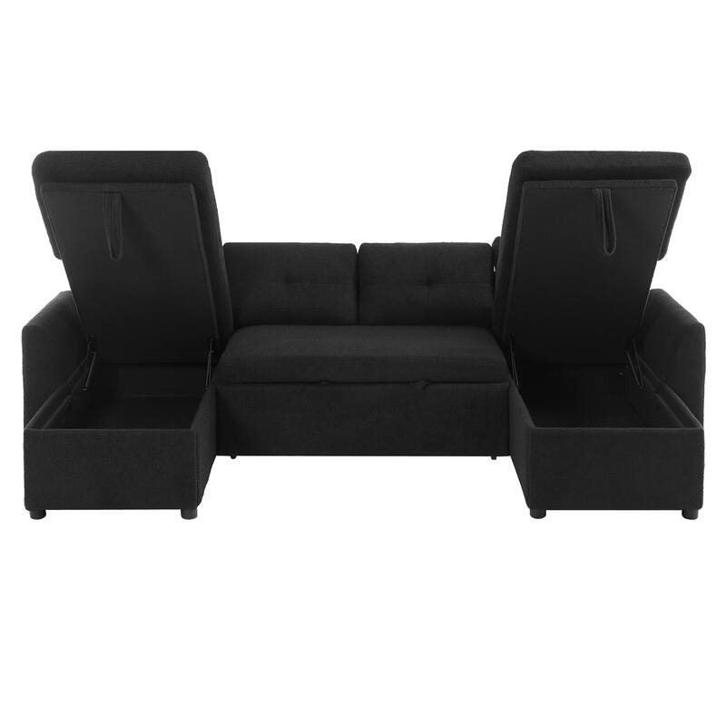 107" U-Shaped Sleeper Sectional Sofa with Storage & USB Ports - Modern Convertible Sofa Bed for Living Room