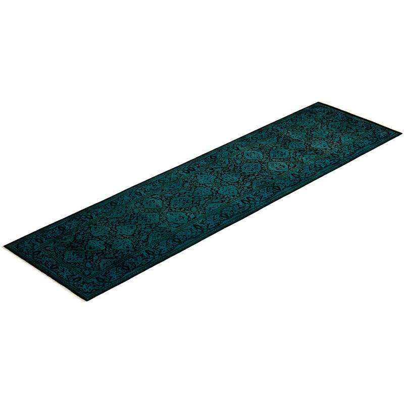 Overton Hand Knotted Wool Vintage Inspired Modern Contemporary Overdyed Blue Area Rug - 2' 9" x 10' 2"