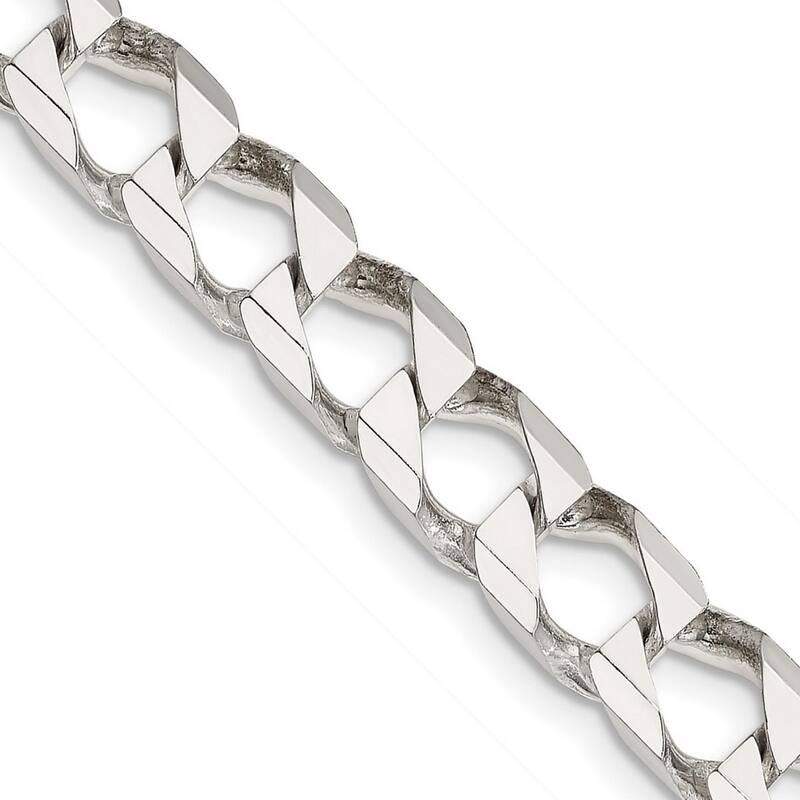 Curata 925 Sterling Silver Polished 6.75mm Flat Curb Link Chain Necklace for Men