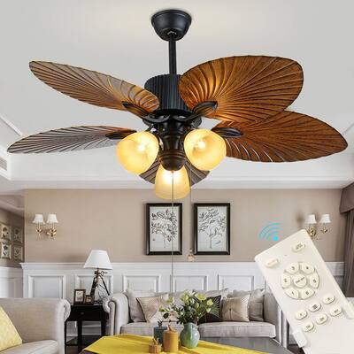 52" Palm Island Bronze Ceiling Fan Five-Leaf Three-Lamp Fan Light - 52inchs