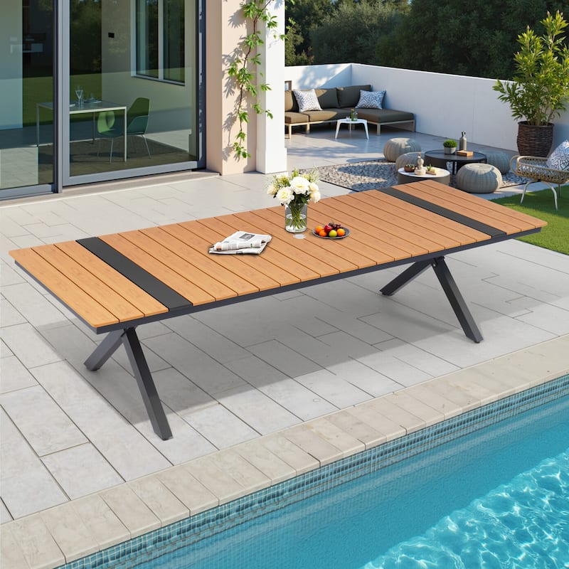 VredHom Aluminum Rectangular Outdoor Patio Dining Table with Umbrella Hole X Frame
