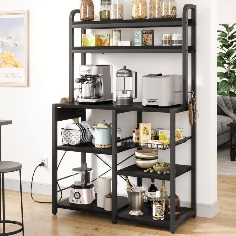 Bakers Rack with Power Outlet, 6-Tier Microwave Stand