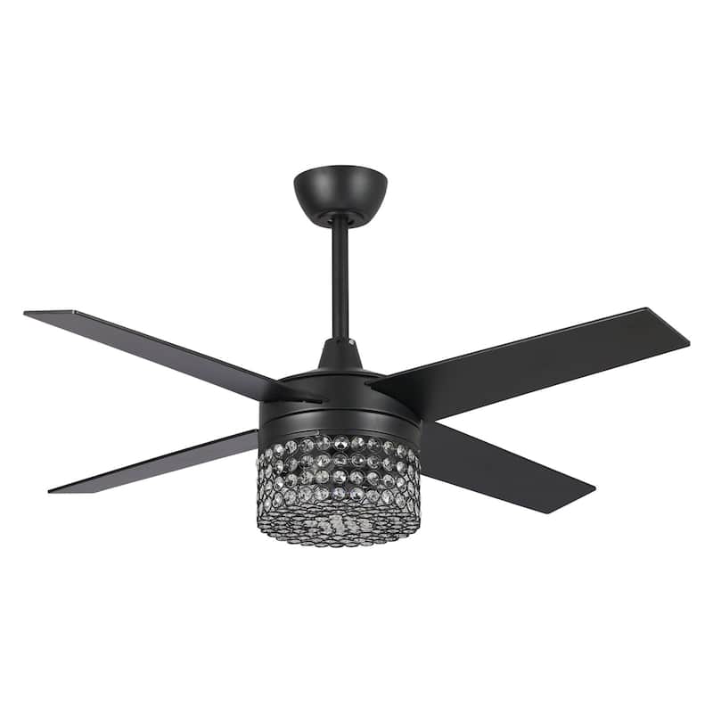 48" Modern Black Crystal Chandelier Ceiling Fan with Light Kit and Remote - 48 in. W X 48 in. D X 17 in. H