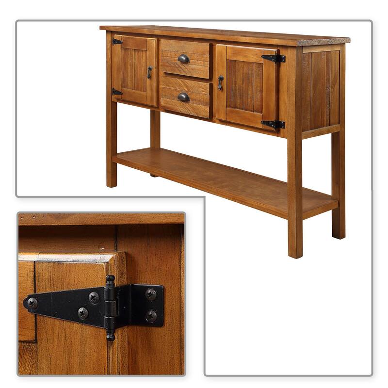 Vintage Industrial Style Wooden Console Table with Metal Handles and Hinges
