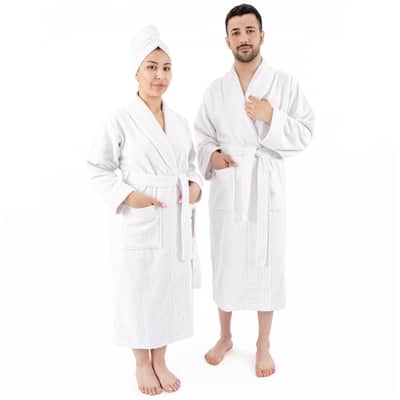 100% Cotton Robes for Women and Men, Soft Lightweight Unisex Couple Turkish Bathrobes