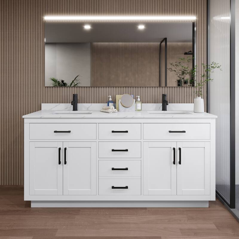 Wyndham Collection WCG262672D-QTZ-UNSMXX Beckett TK 72" Free Standing - White / Giotto Quartz Top / Matte Black Hardware