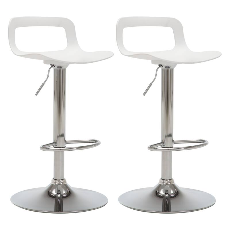 Adjustable Barstools Airlift Counter Bar Pub Height Stools with Plastic Seat Set of 2 - White-2-piece