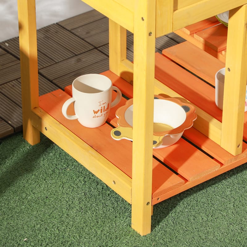 Anmytek Wooden Pretend Play Kitchen Set with Mud Kitchen & Sink, 3-in-1 Outdoor Indoor Cooktop Playset for Toddlers Ages 3-8