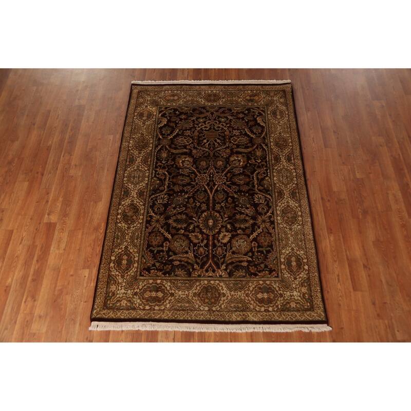 All-Over Floral Agra Oriental Area Rug Hand-Knotted Wool Carpet - 4'1"x 5'11"
