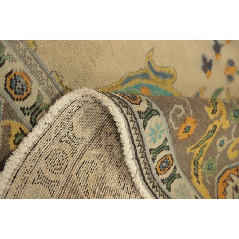 Hand Knotted Oriental 100% Wool Carpet Traditional Floral Beige & Ivories Tabriz Area Rug - 12' 3'' X 9' 9''