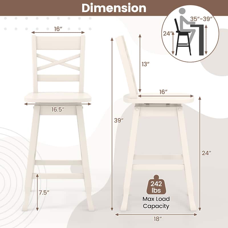 Gymax 4PCS 24'' Counter Height Stool Swivel Bar Stool Rubber Wood w/