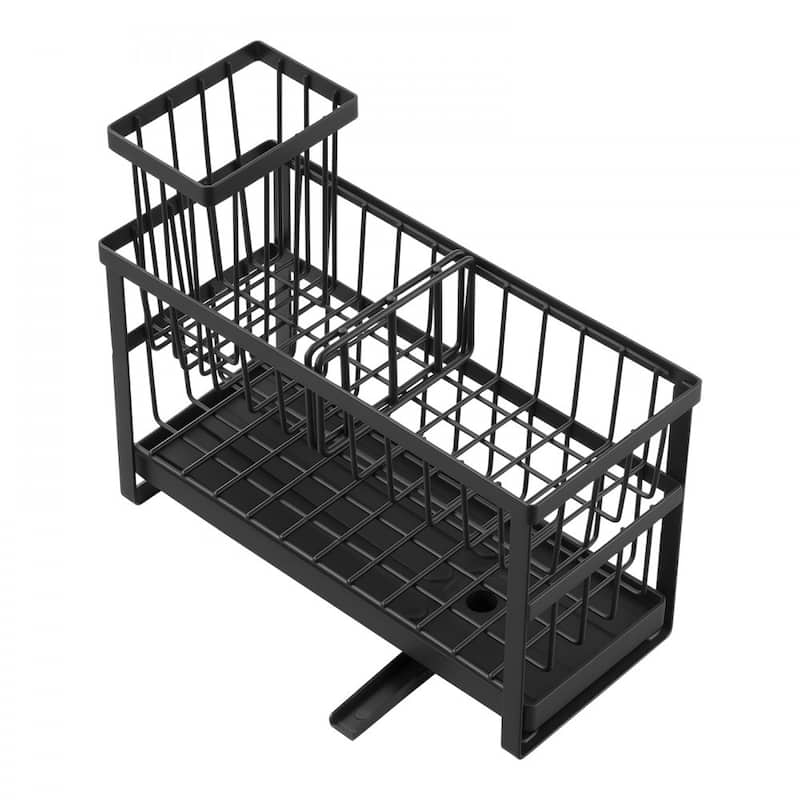 Black Double-Layer Kitchen Sink Caddy with Rotating Drain and Organizer - 9.37" x 4.02" x 5.71"