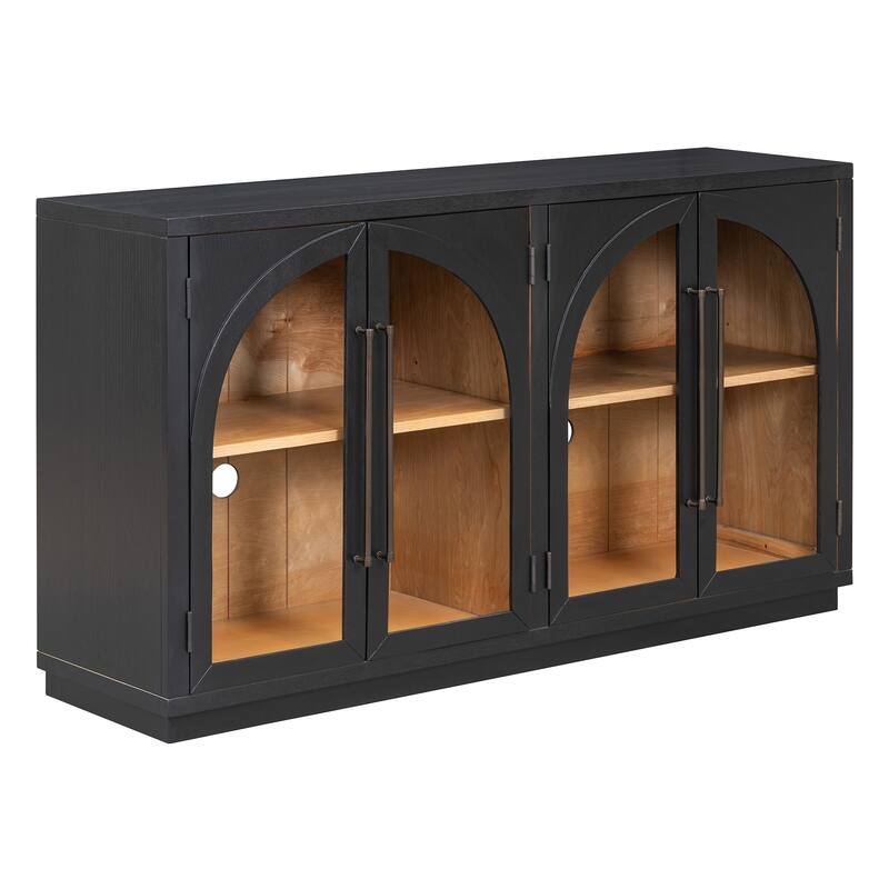 Kitchen Sideboard with Arched Glass Doors and Adjustable Shelves