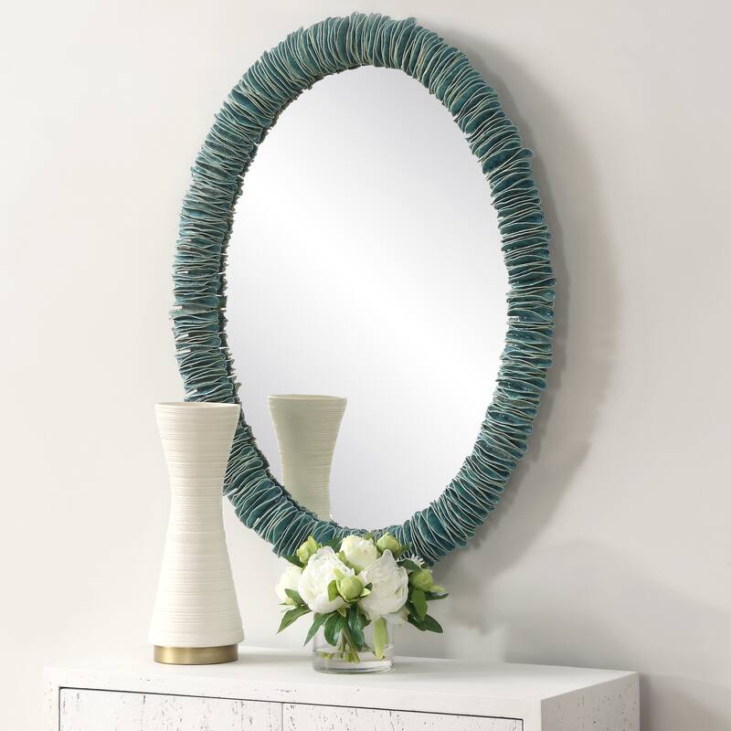 Uttermost 08183 Bonaire 26-1/2"W x 34-1/2"H Oval Flat Accent Mirror - Blue