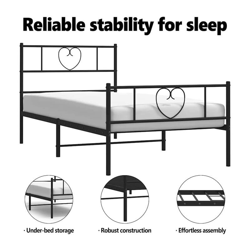 vidaXL Twin Metal Bed Frame with Headboard, Black, No Mattress - 77.2" x 41.3" x 35.4"