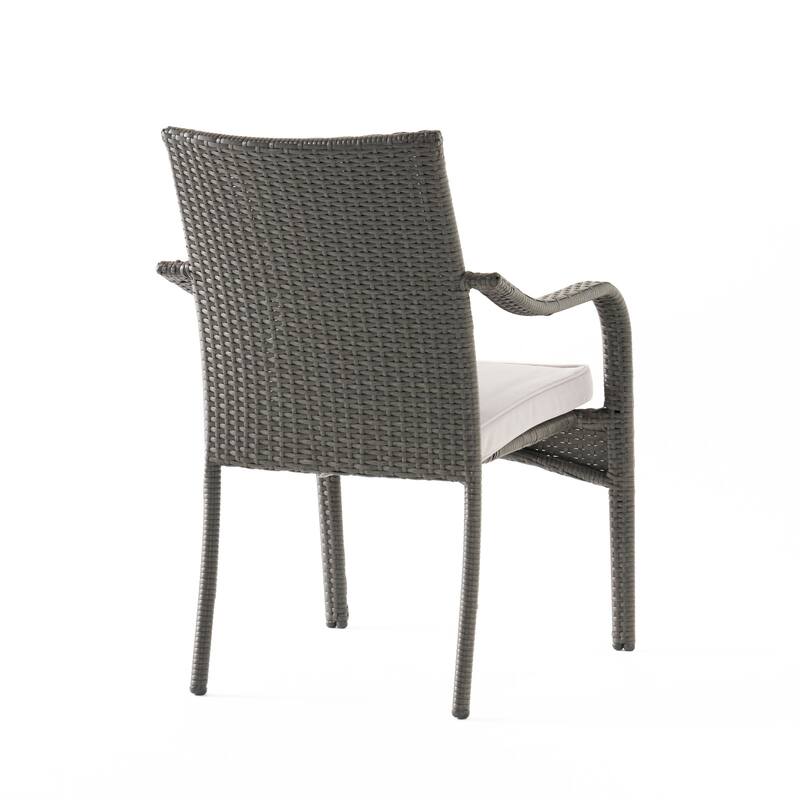 Christopher Knight Home - 6-Piece Outdoor Acacia Wood Dining Set with Iron Frame Stacking Chairs, Bench & Slat Dining Table