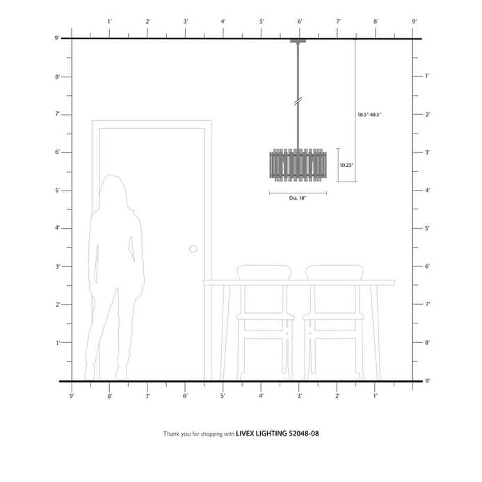 Livex Lighting 5-light Natural Brass Pendant Chandelier, 52048-08 - 18"Dia. x 18.5"-48.5"Adj. H