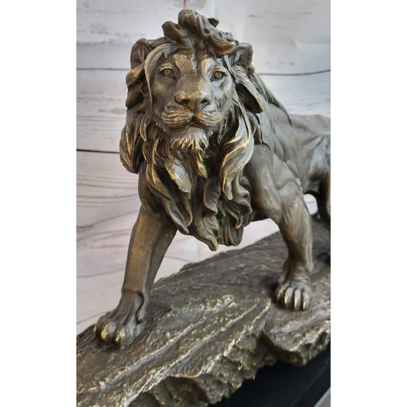 Extra Large Wild African Lion On Prowl Wildlife Safari Bronze Sculpture By Barye