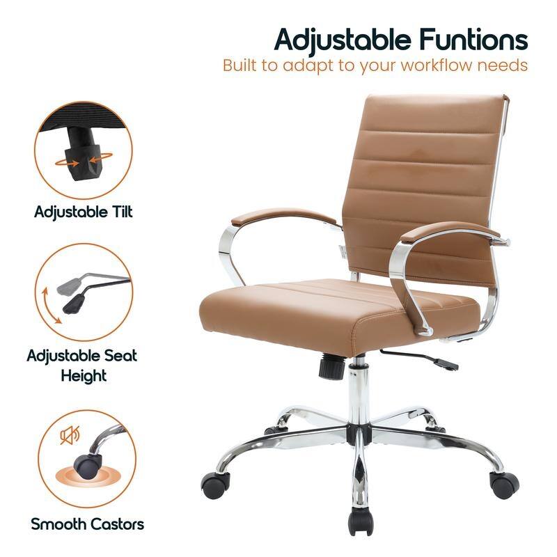 Benmar Modern Leather Ribbed Executive Office Chair with Chrome Frame, Adjustable Height, 360° Swivel, and Rolling Casters
