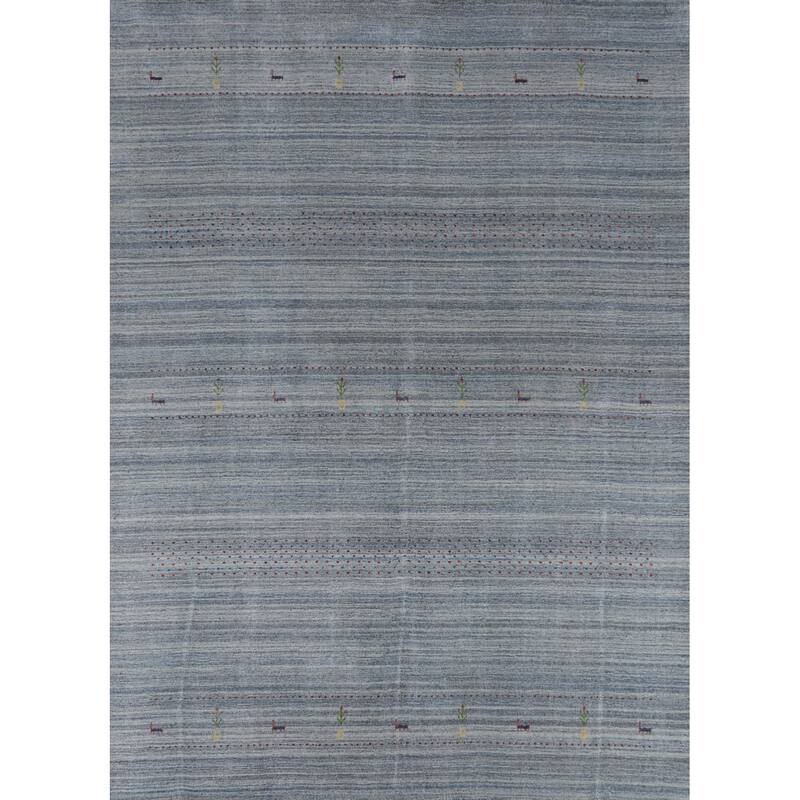 Hand Knotted Oriental 100% Wool Carpet Tribal Animal Pictorial Navy Blue & Blues Gabbeh Area Rug - 9' 7'' X 7' 11''