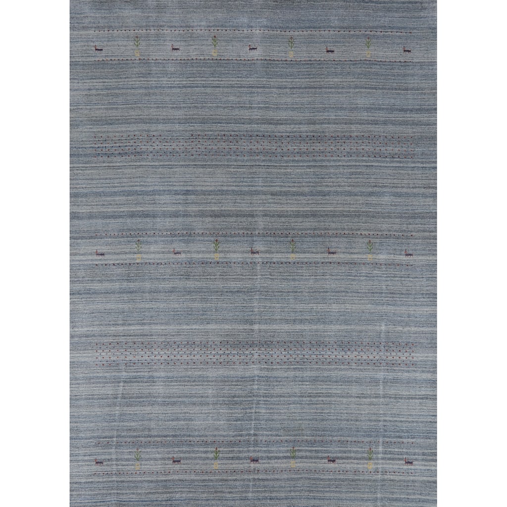 Hand Knotted Oriental 100% Wool Carpet Tribal Animal Pictorial Navy Blue & Blues Gabbeh Area Rug - 9' 7'' X 7' 11''