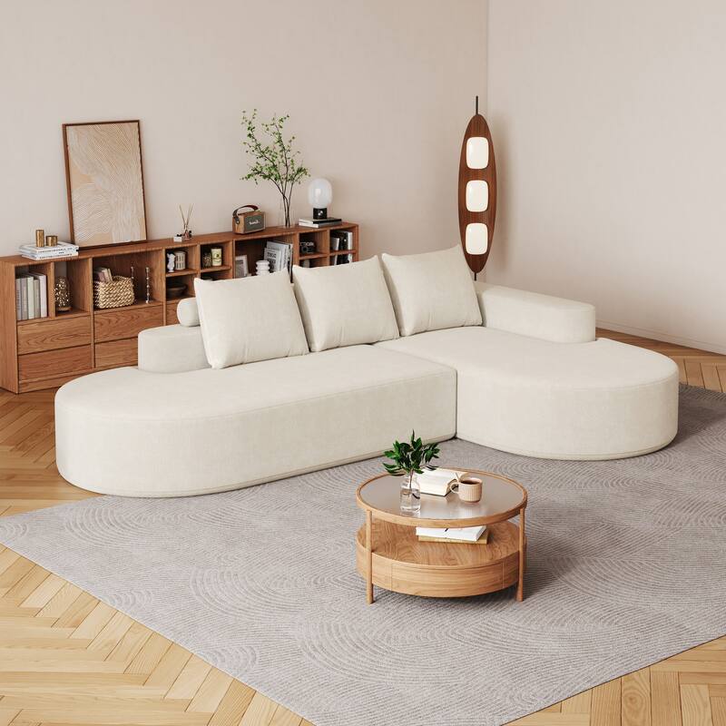 L Shaped Modular Curved Sectional Sofa, Chenille Upholstered 3 Seat Sofa, Corner Sofa with 3 Pillows for Living Room, Bedroom