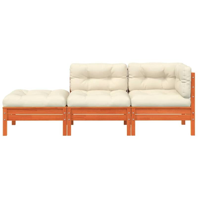 vidaXL Garden Sofa Wax Brown, Cream Solid Pine Wood Large 2-Seater - 74.4" x 24.8" x 24.6" (W x D x H)