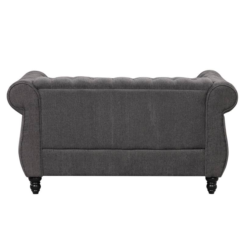 60" modern sofa Dutch plush upholstered sofa, solid wood legs, buttoned tufted backrest