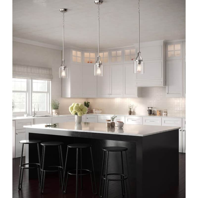 Lassiter Collection One-Light Brushed Nickel Clear Glass Modern Pendant Light - 6.375 in x 6.375 in x 12.5 in