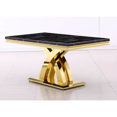 Luxury 65 inch Black and Gold Dining Table with Polished Double X Base