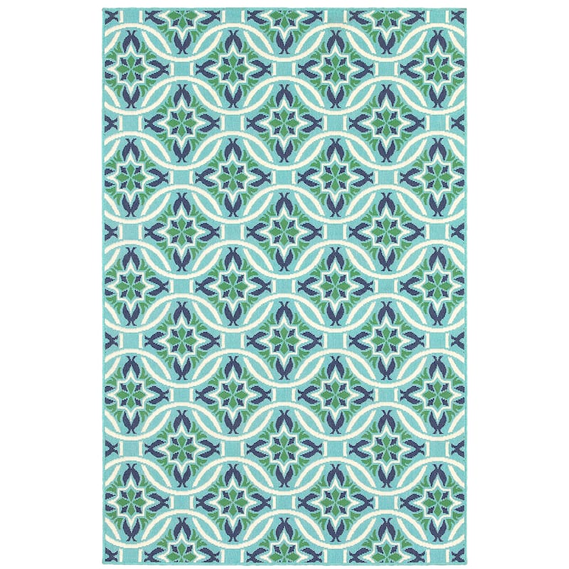 Miramar Blue Green Geometric Outdoor Casual Area Rug