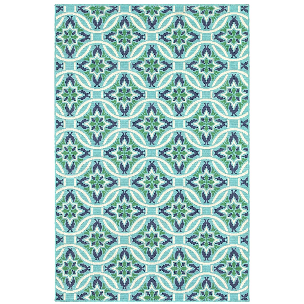 Miramar Blue Green Geometric Outdoor Casual Area Rug