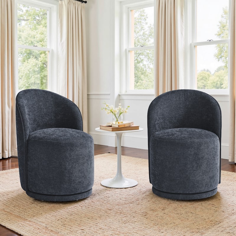 23" W Upholstered Swivel Side Chair for Dining Room Set of 2 - Navy-Cotton Linen