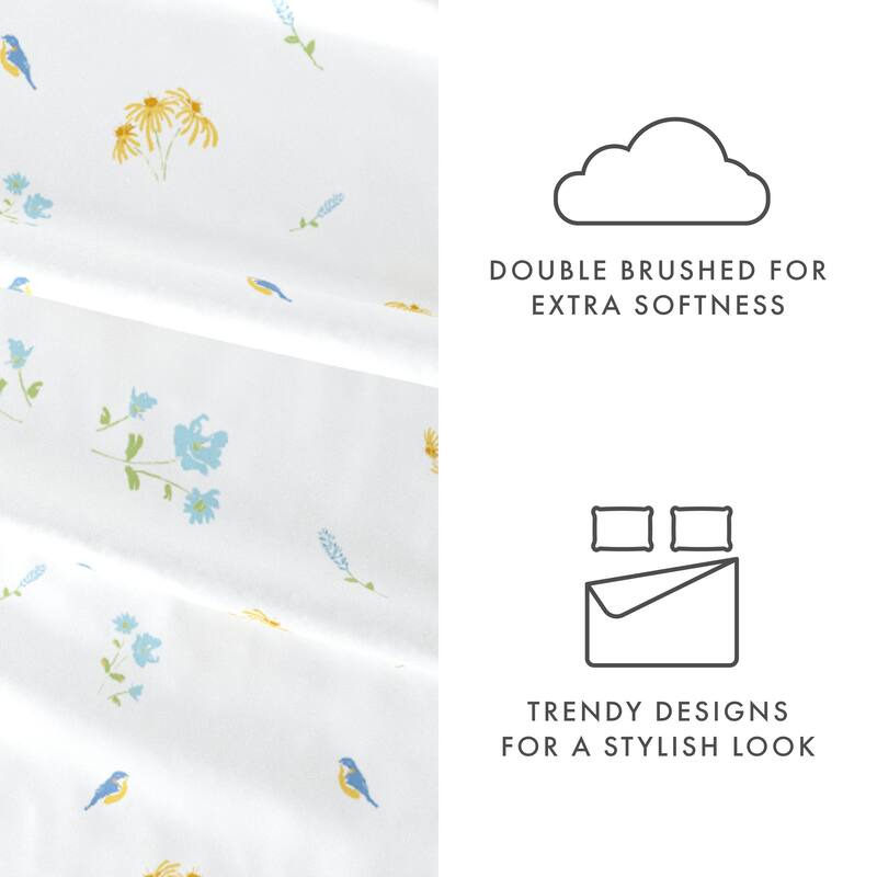 Becky Cameron Bluebirds Pattern 4 Piece Deep Pocket Bed Sheets Set